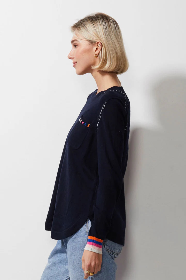 Zaket & Plover Handwork Curve Sweater Navy 6326