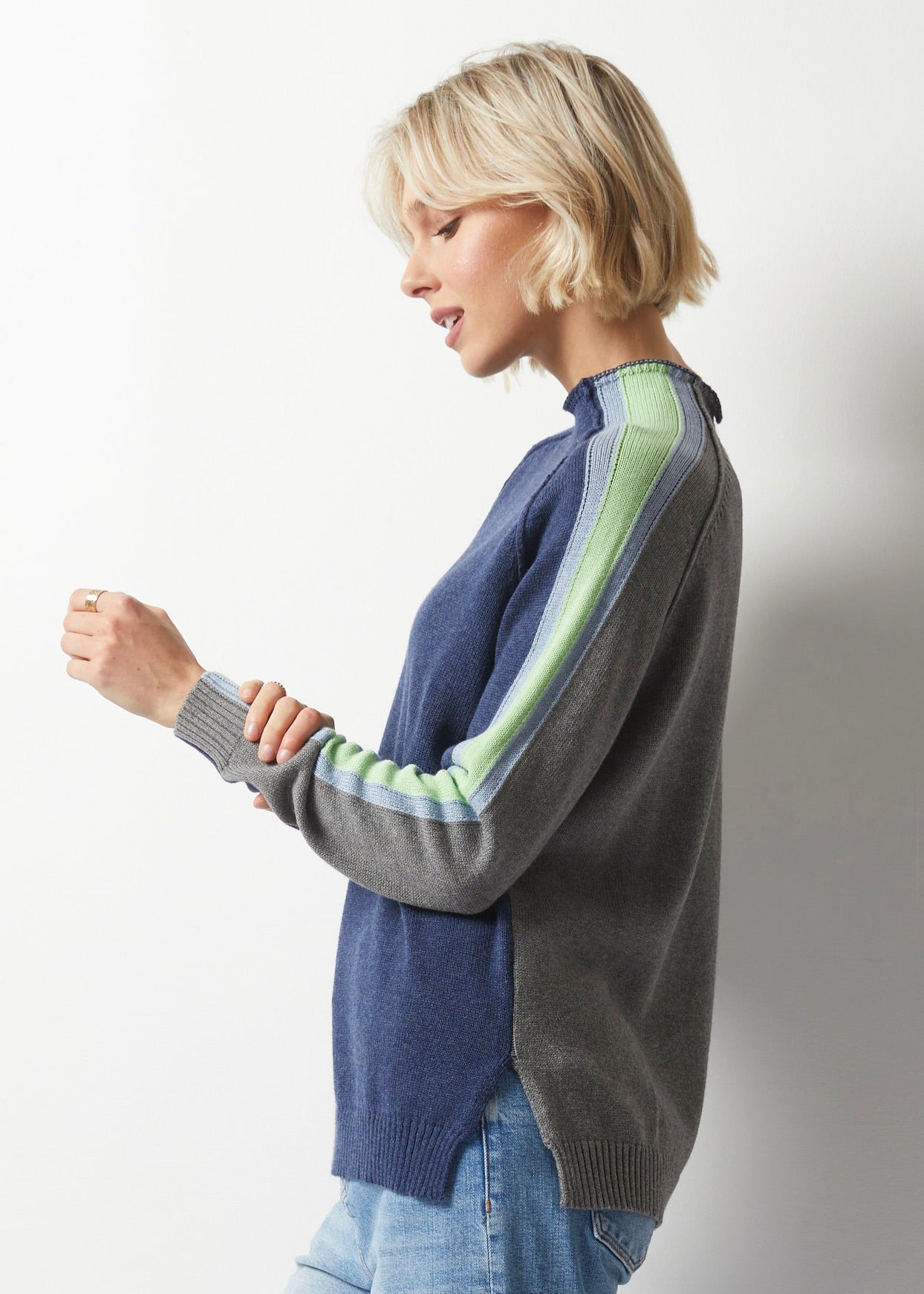 Zaket & Plover Contrast Funnel Neck Sweater - Denim