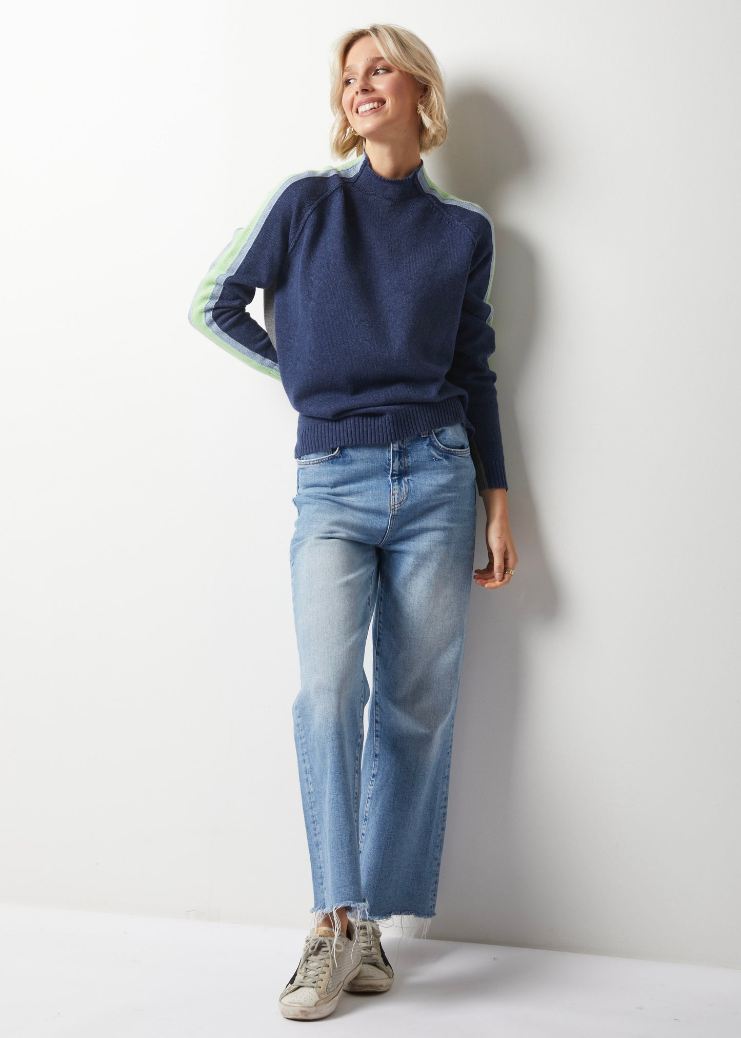 Zaket & Plover Contrast Funnel Neck Sweater - Denim