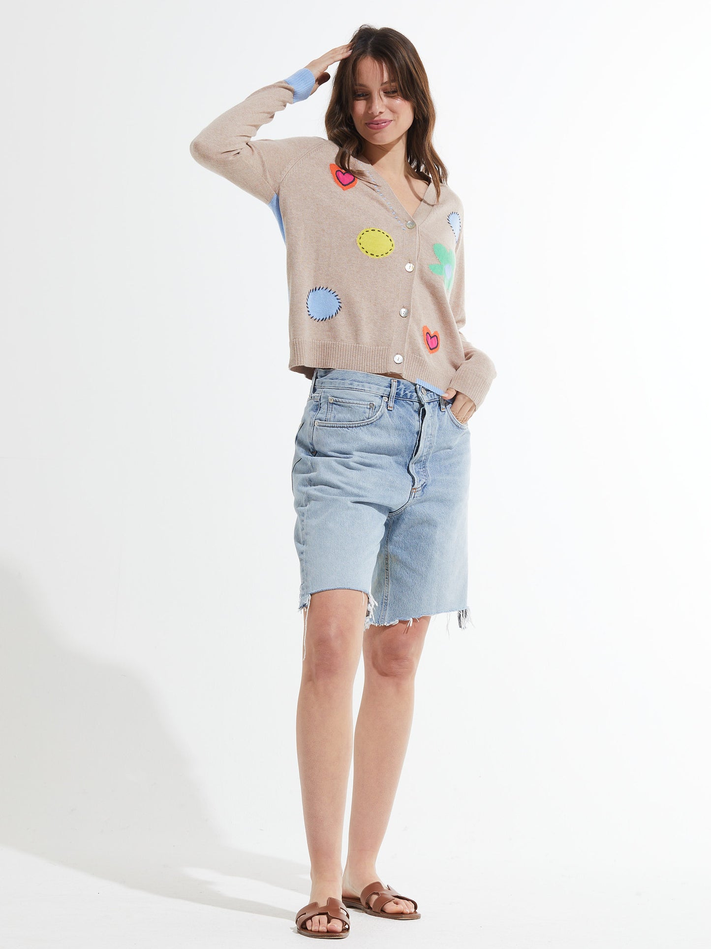 Zaket & Plover Flowers + Spots Cardigan Sweater Oat ZP7403