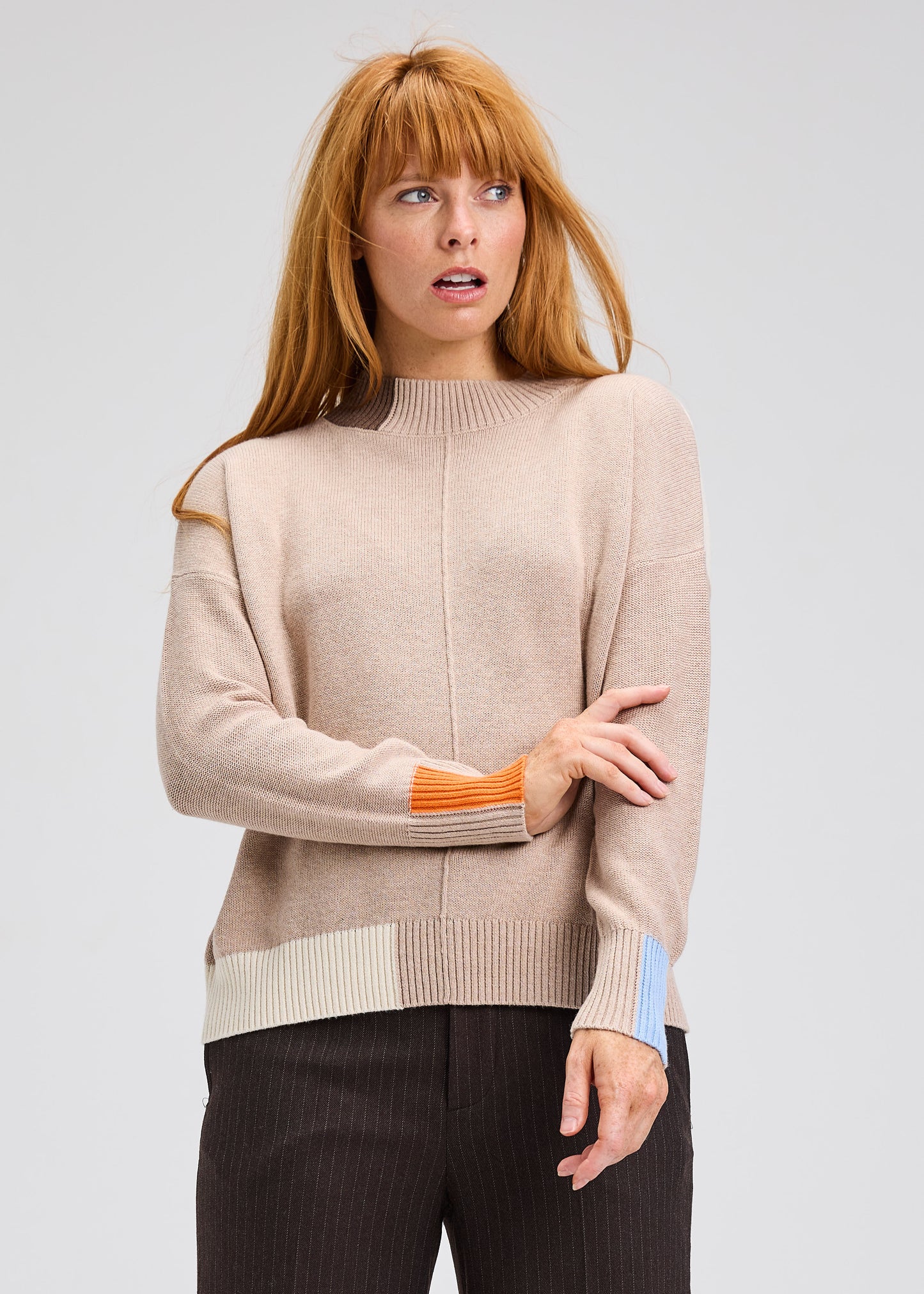 Zaket & Plover Color Block Trim Sweater Oat
