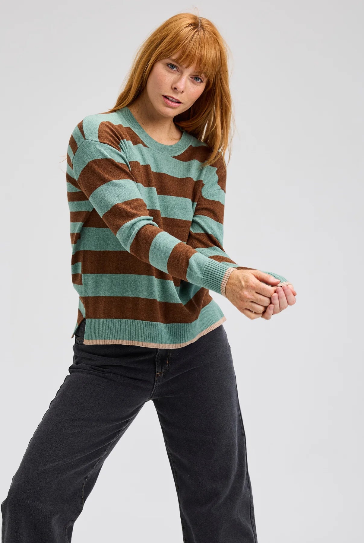 Zaket & Plover Multi Stripe Crew - Moss