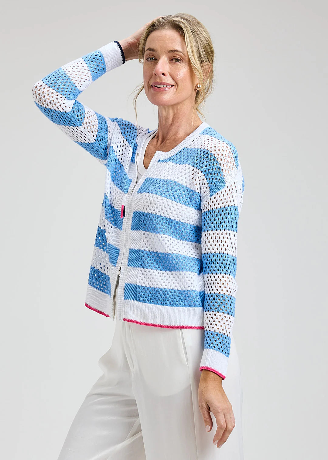 Zaket & Plover Pointelle Zip Cardi - White