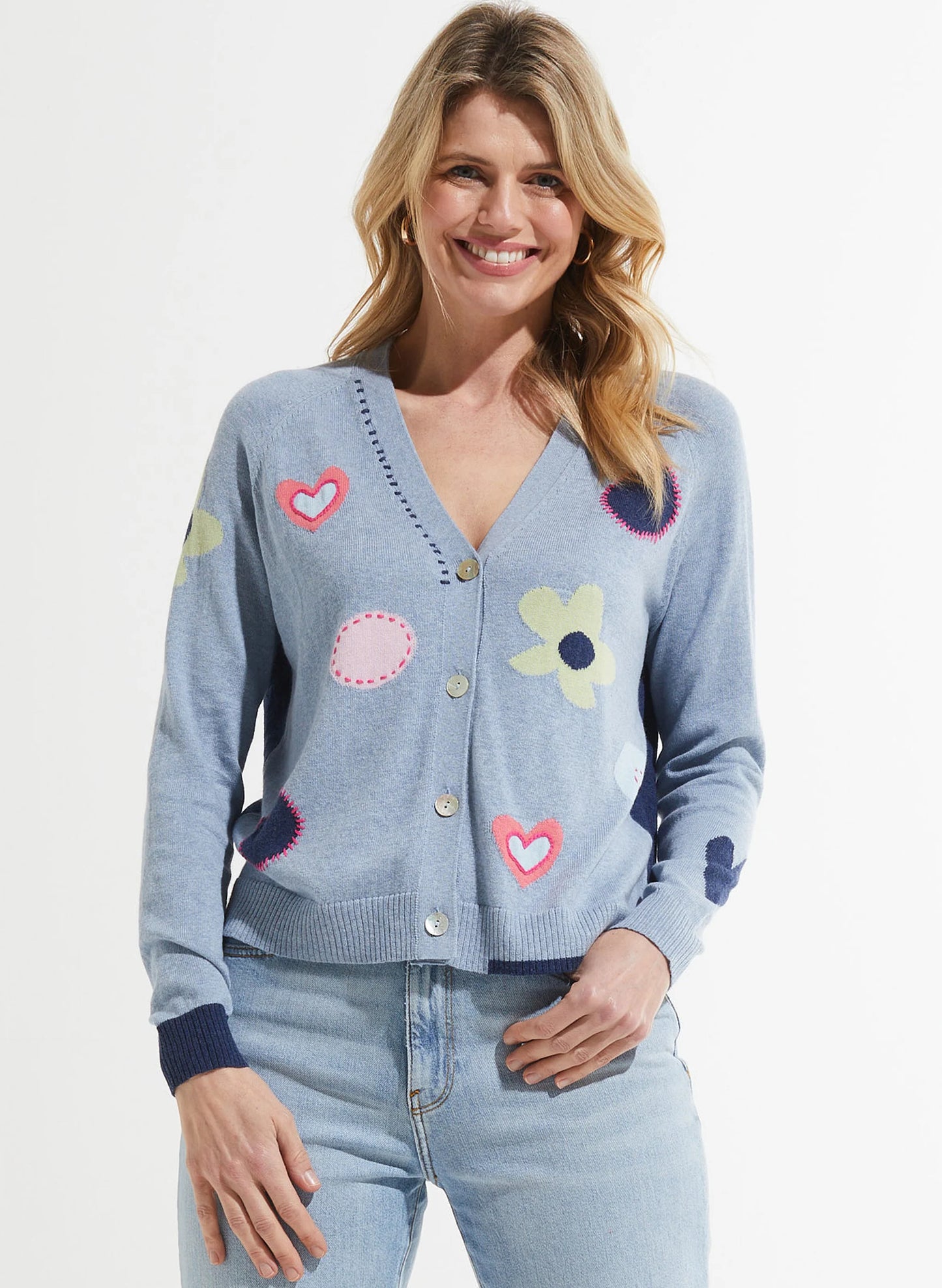 Zaket & Plover Flowers + Spots Cardigan Sweater - Jean ZP7403