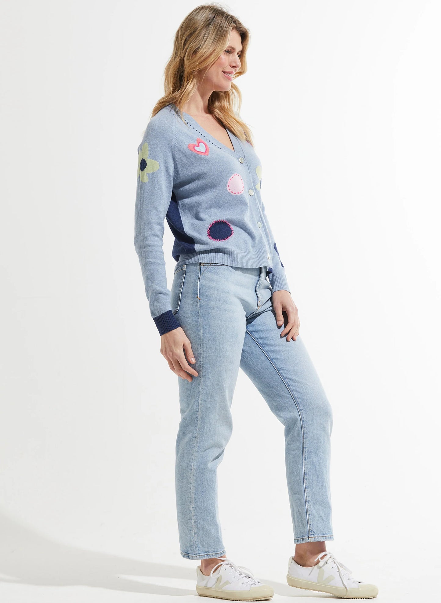 Zaket & Plover Flowers + Spots Cardigan Sweater - Jean ZP7403