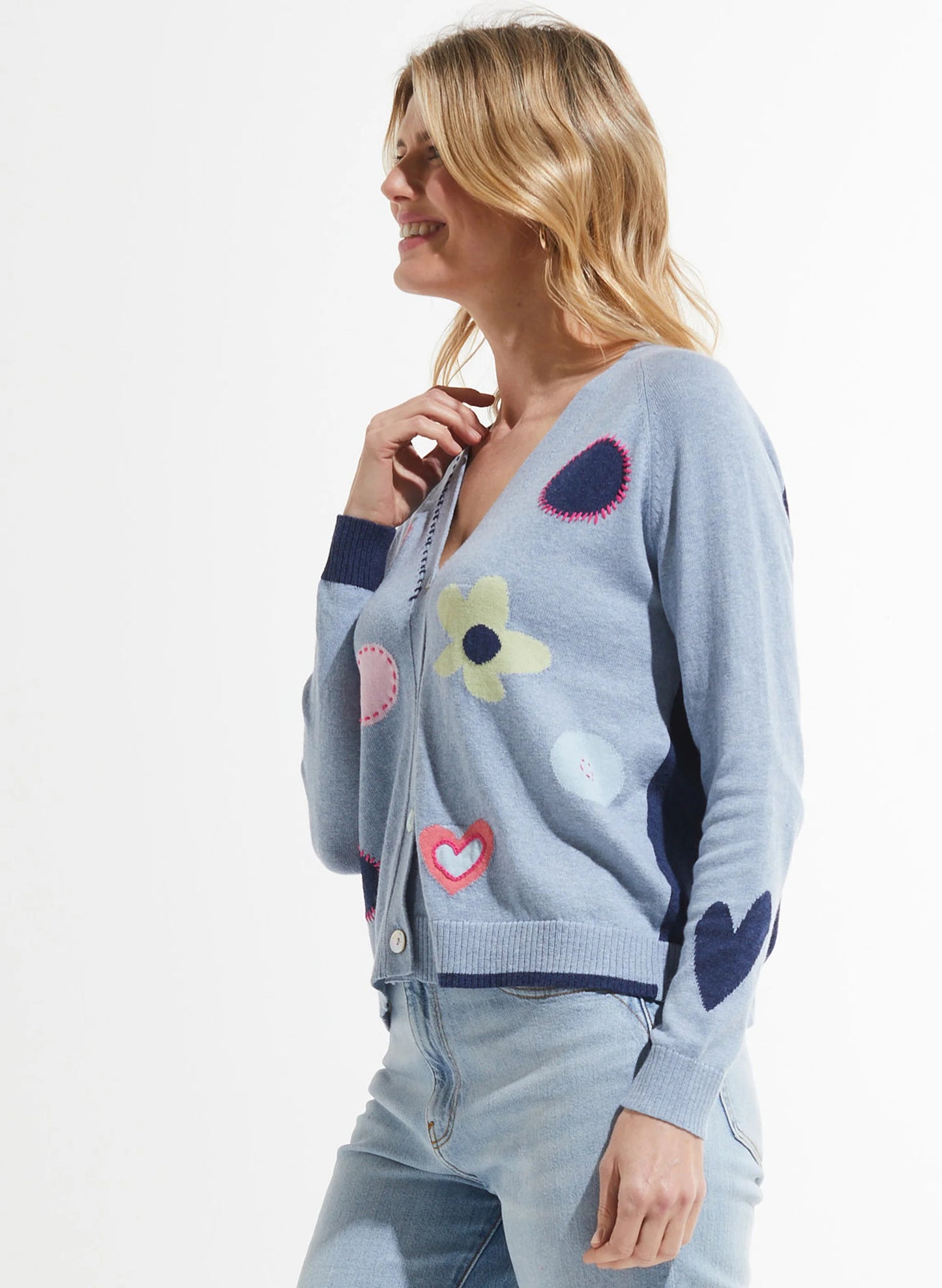 Zaket & Plover Flowers + Spots Cardigan Sweater - Jean ZP7403