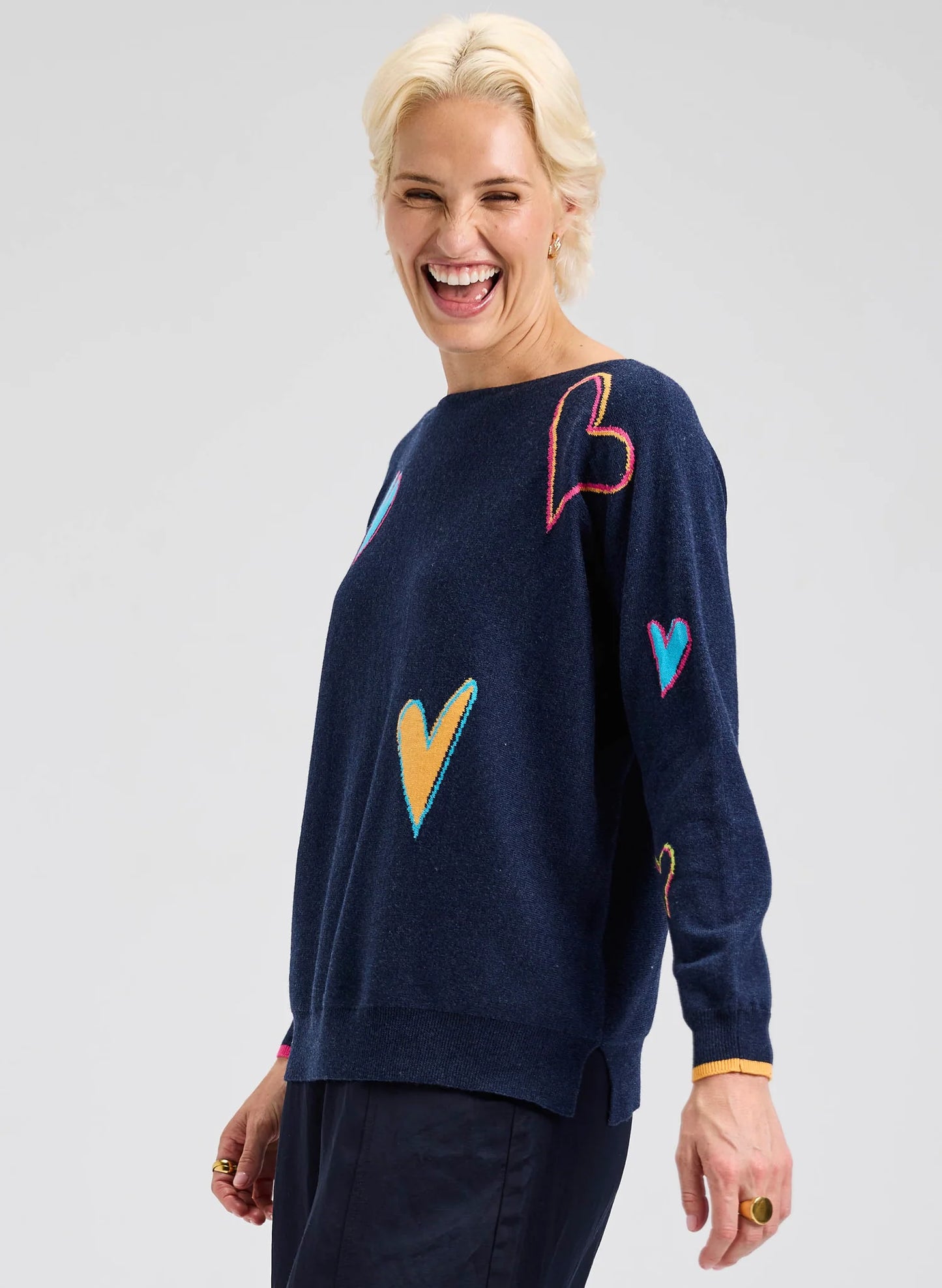 Zaket & Plover Intarsia Hearts Sweater - Dark Denim