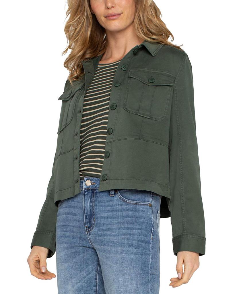 Liverpool Peplum Hem Trucker Jacket Moss Green