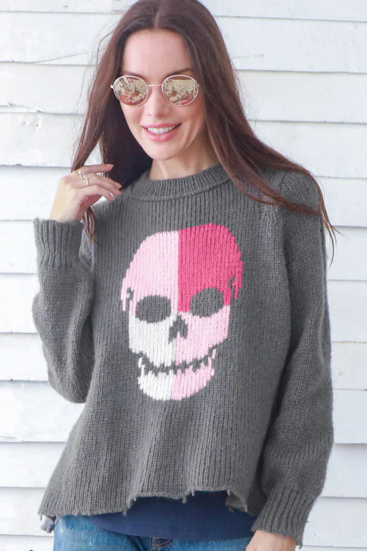 Wooden Ships Colorblock Skull-Gunmetal/Hot Pink