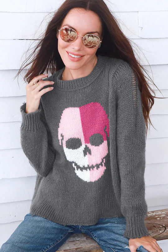 Wooden Ships Colorblock Skull-Gunmetal/Hot Pink