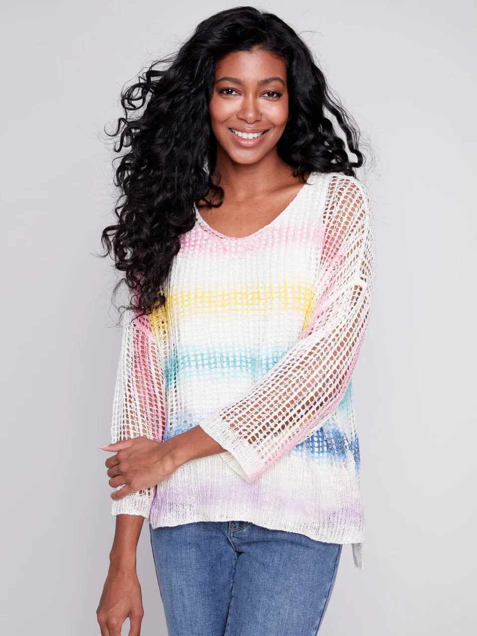 fall fashion fish net sweater Charlie B Fishnet Crochet Sweater