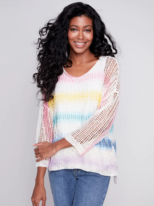 Charlie B Fishnet Crochet Sweater - Rainbow
