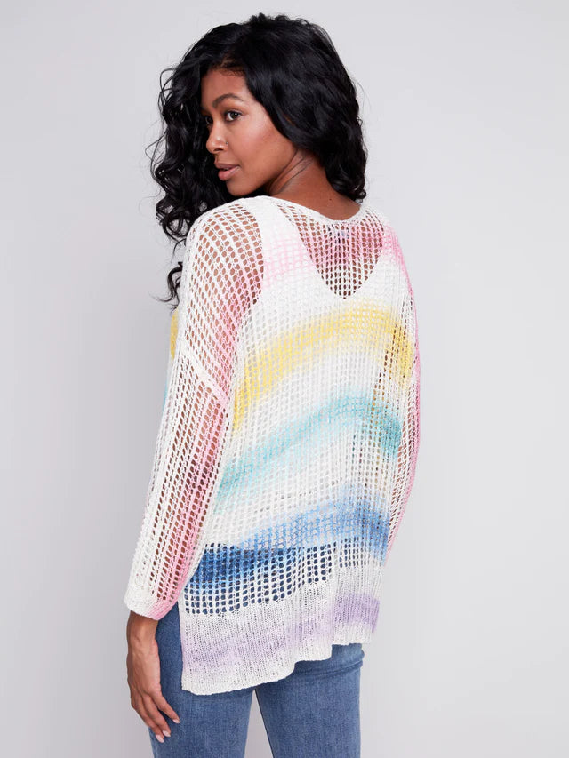 Charlie B Fishnet Crochet Sweater - Rainbow