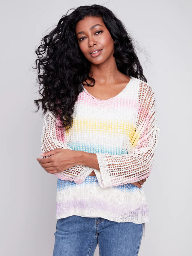 Charlie B Fishnet Crochet Sweater - Rainbow