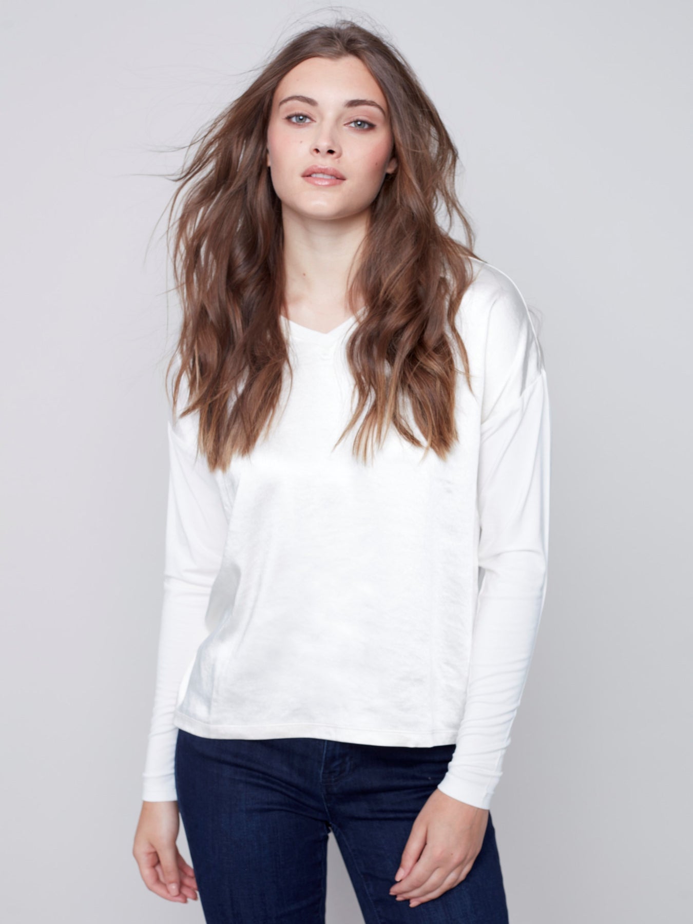 Charlie B Satin and Jersey Knit Top