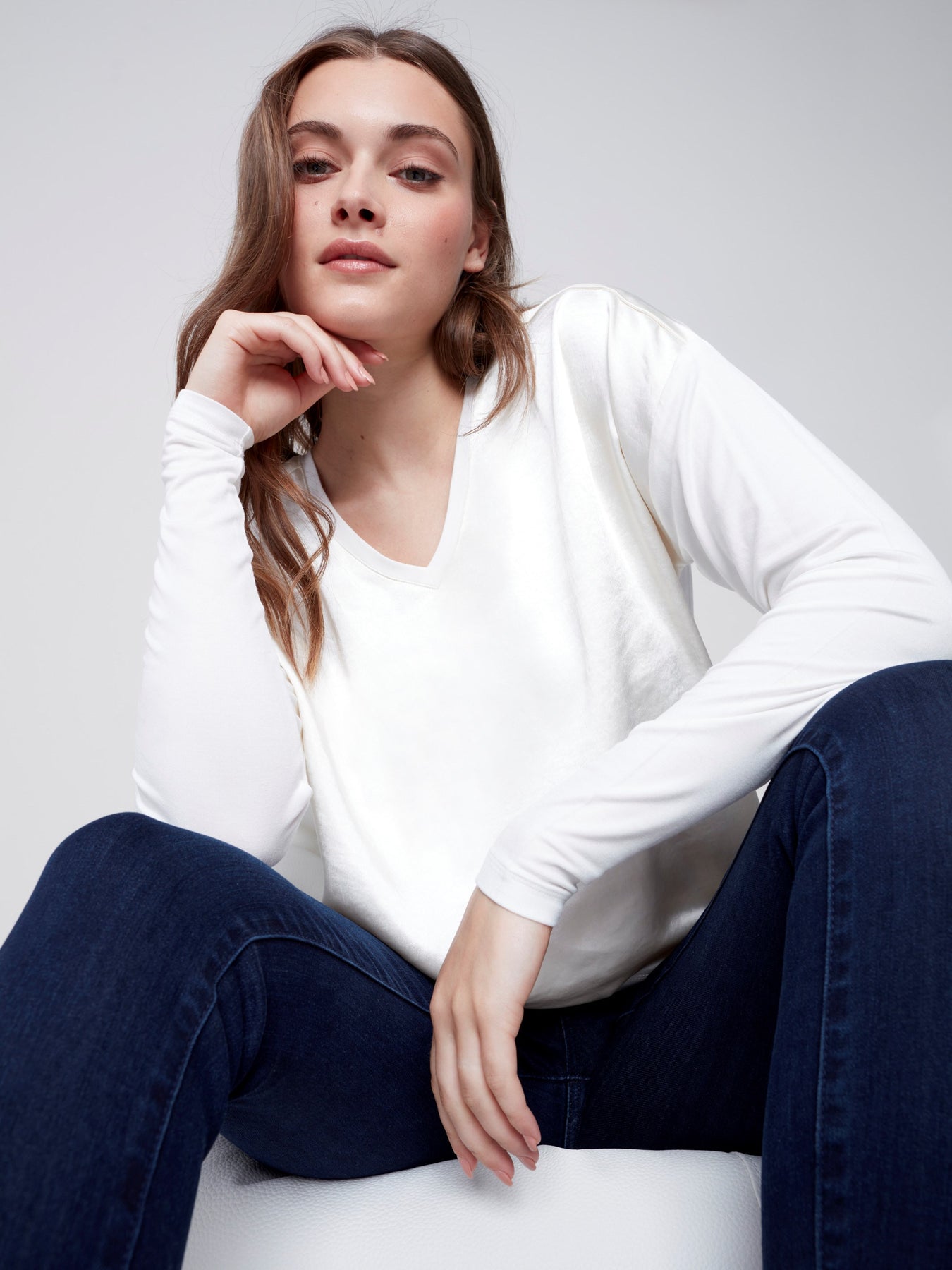 Charlie B Satin and Jersey Knit Top