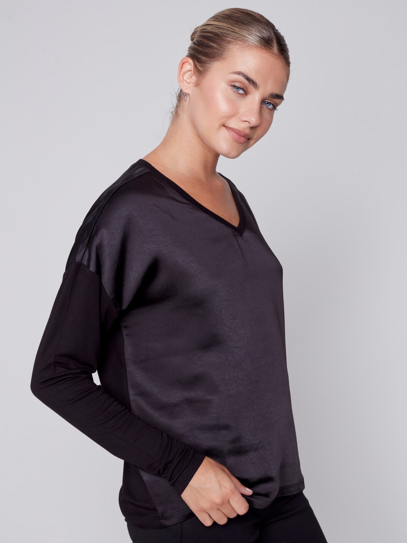 Charlie B Satin and Jersey Knit Top