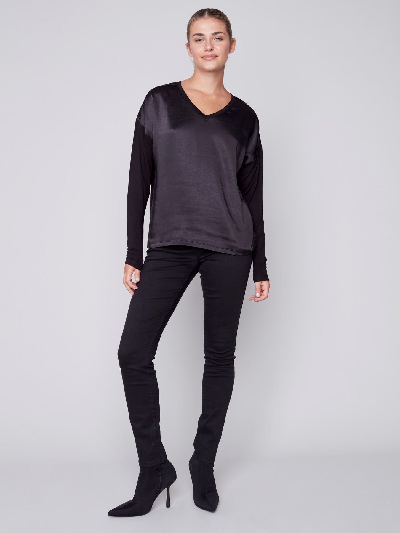 Charlie B Satin and Jersey Knit Top