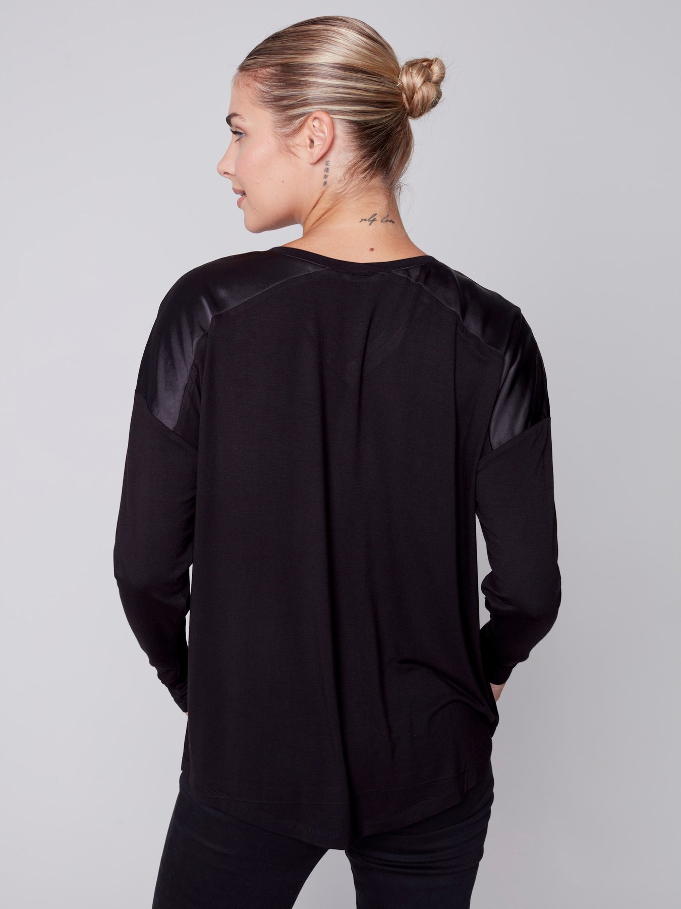 Charlie B Satin and Jersey Knit Top