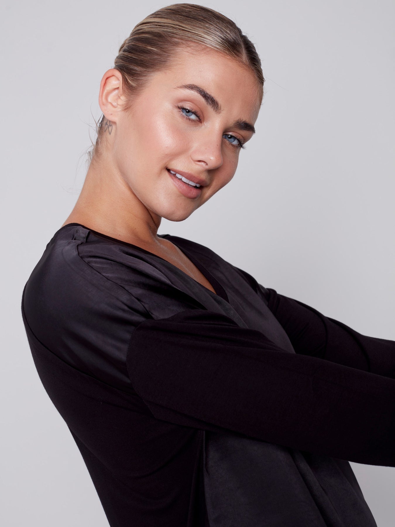 Charlie B Satin and Jersey Knit Top