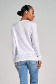 Elan L/S Linen Fray Crew Neck Tee