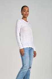 Elan L/S Linen Fray Crew Neck Tee