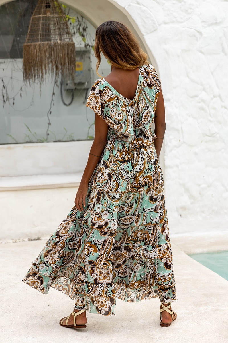 Miss June Getty Dress-Aqua Brown
