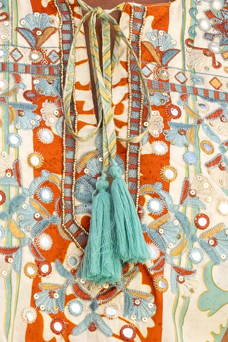 Miss June Niobi Maxi Dress-Shantung Beige/Blue