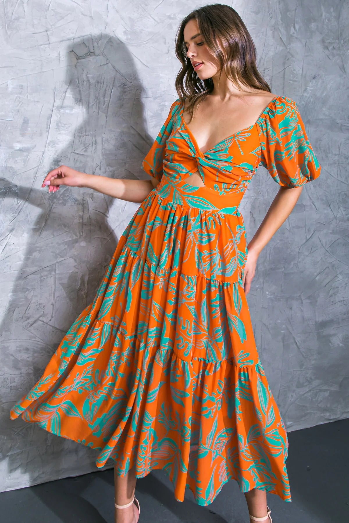 Remarkable Midi Dress-Rust/Turquoise