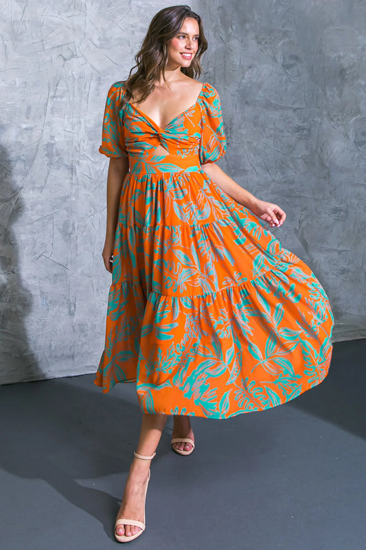 Remarkable Midi Dress-Rust/Turquoise