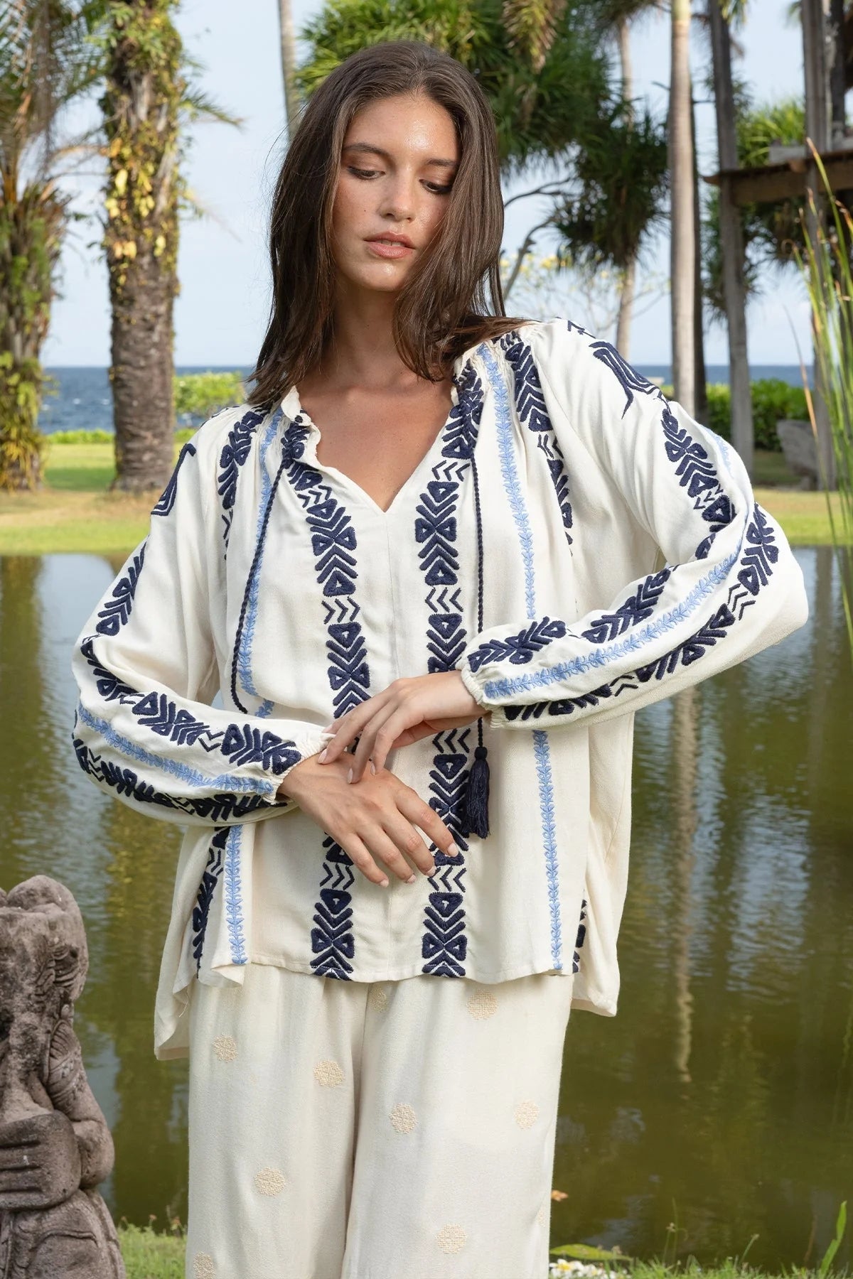 Miss June Blouse Flore Ecru