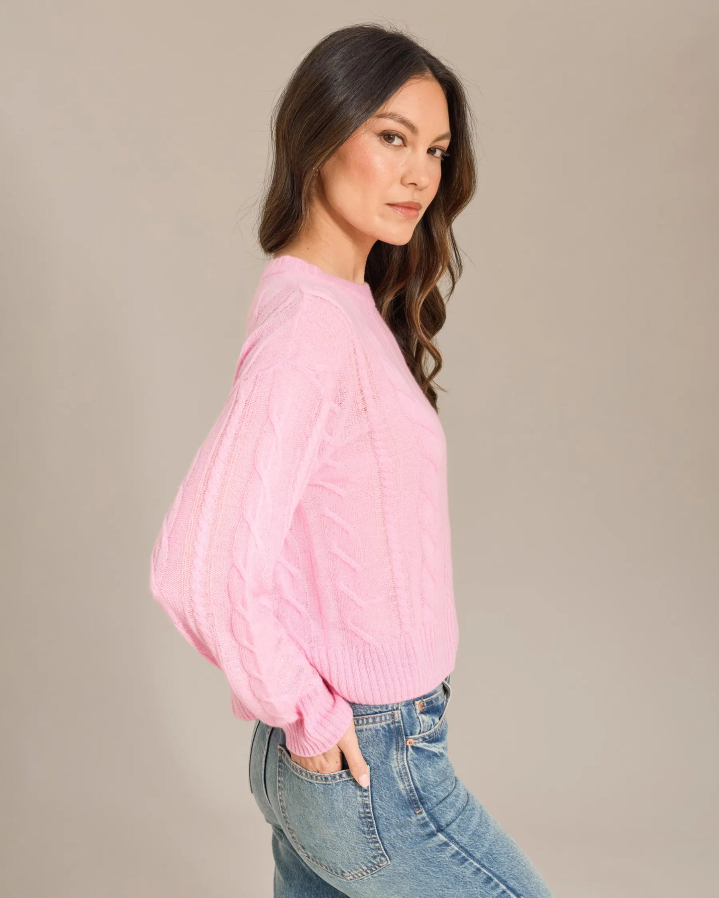 Alashan Cashmere Selma Relaxed Cable Crew - Glam Pink