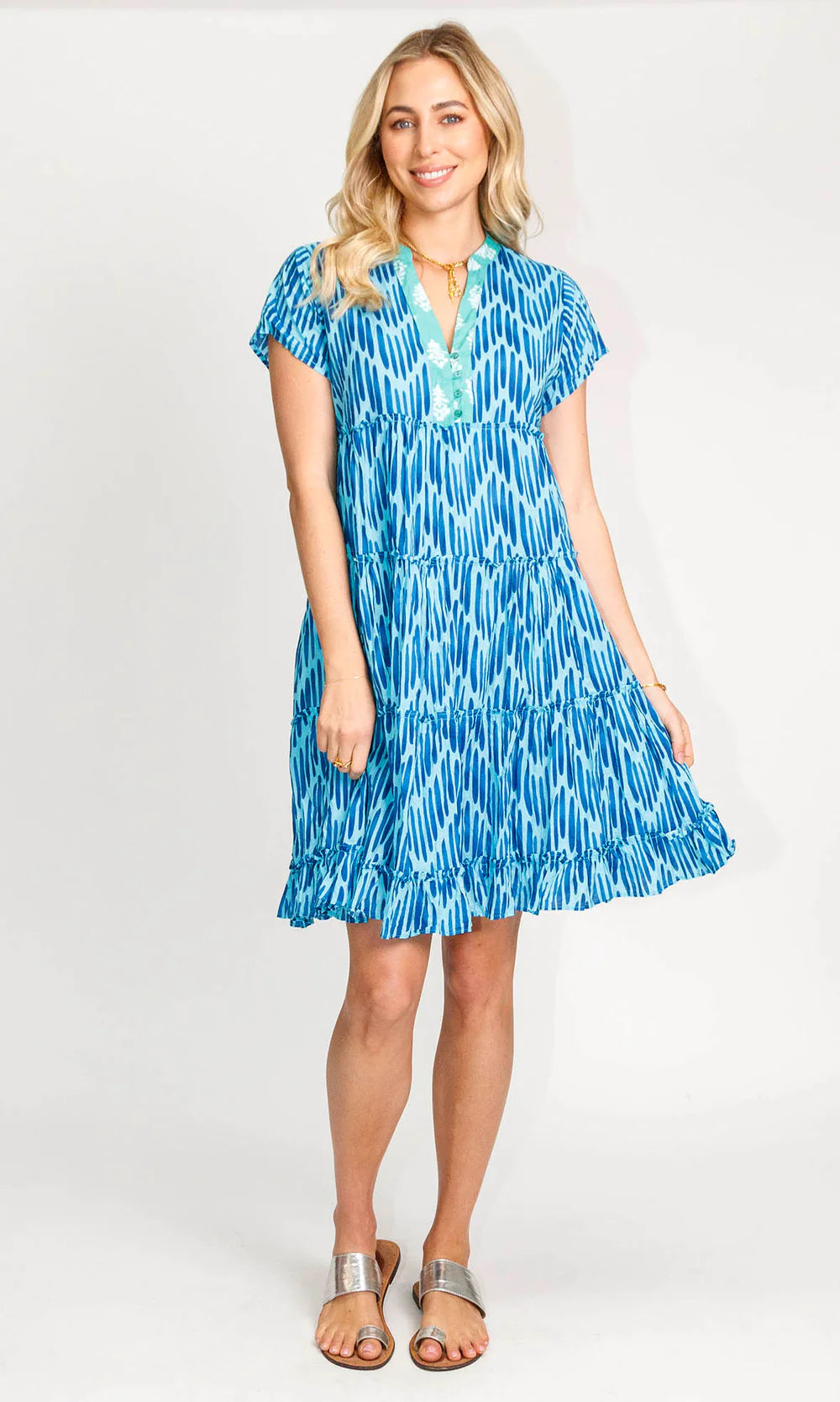 Lula Life Chevron Tiered Dress-Ocean