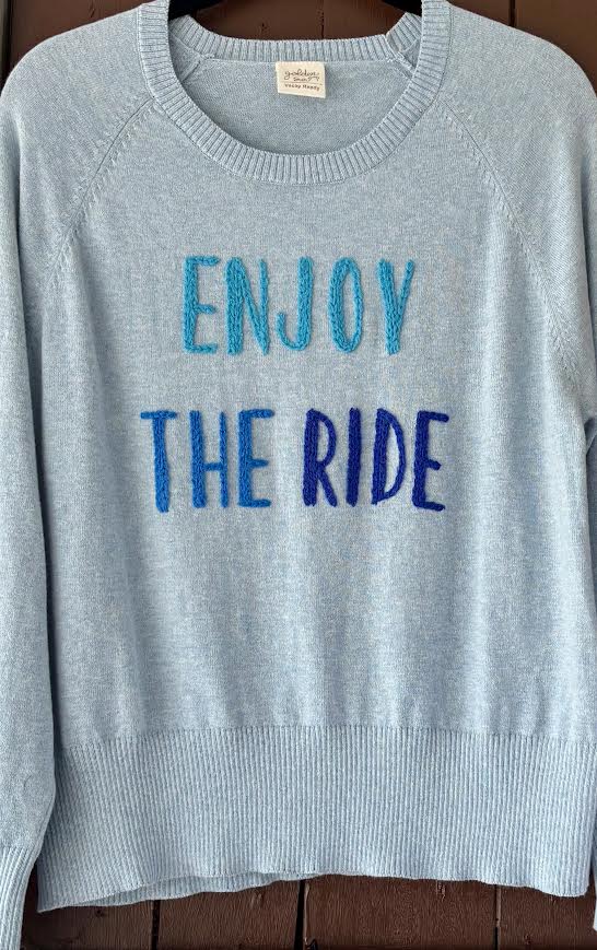 Golden Sun Enjoy The Ride Cotton/Cashmere Crewneck - Harbor Sky