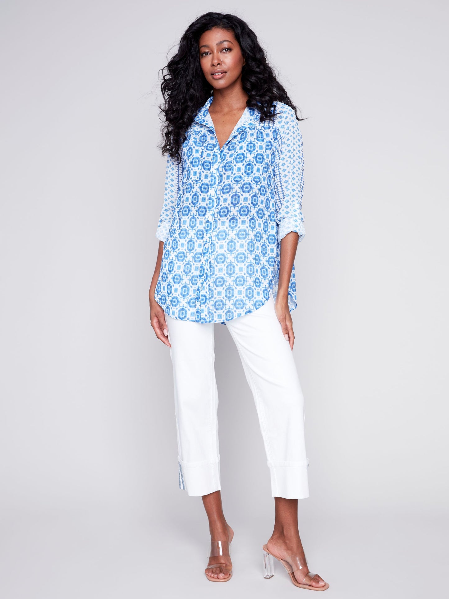 Charlie B Crinkle Georgette Blouse - Geo