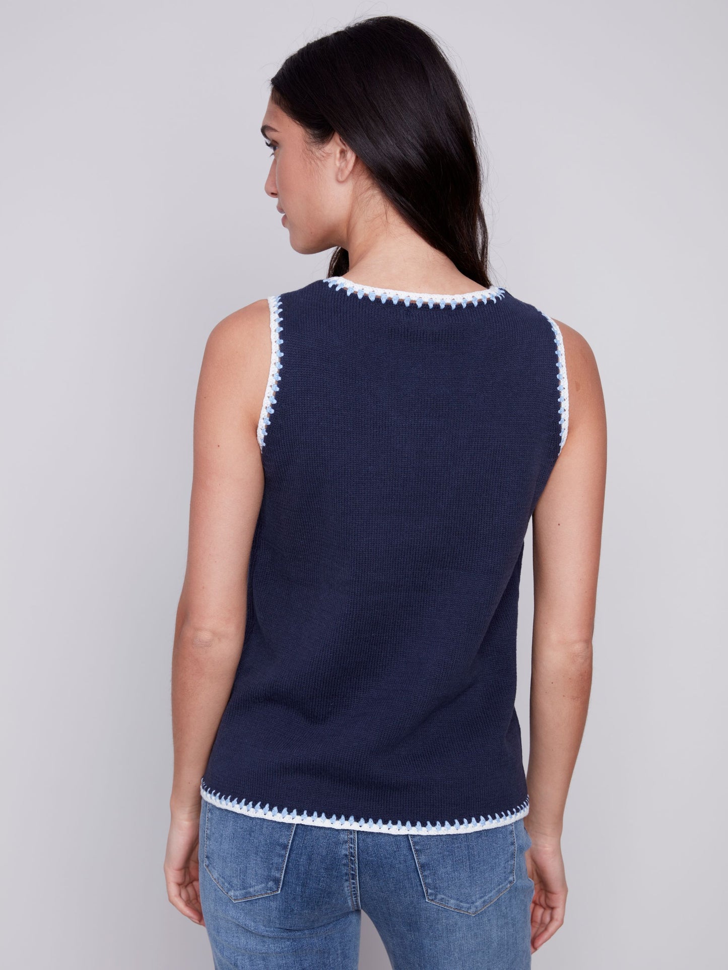 Charlie B Knit Crochet Knit Tank Top - Navy