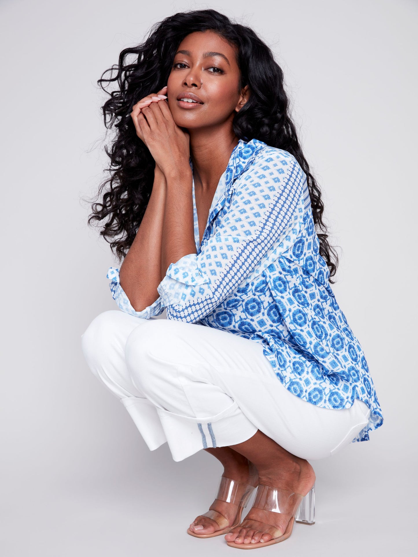 Charlie B Crinkle Georgette Blouse - Geo