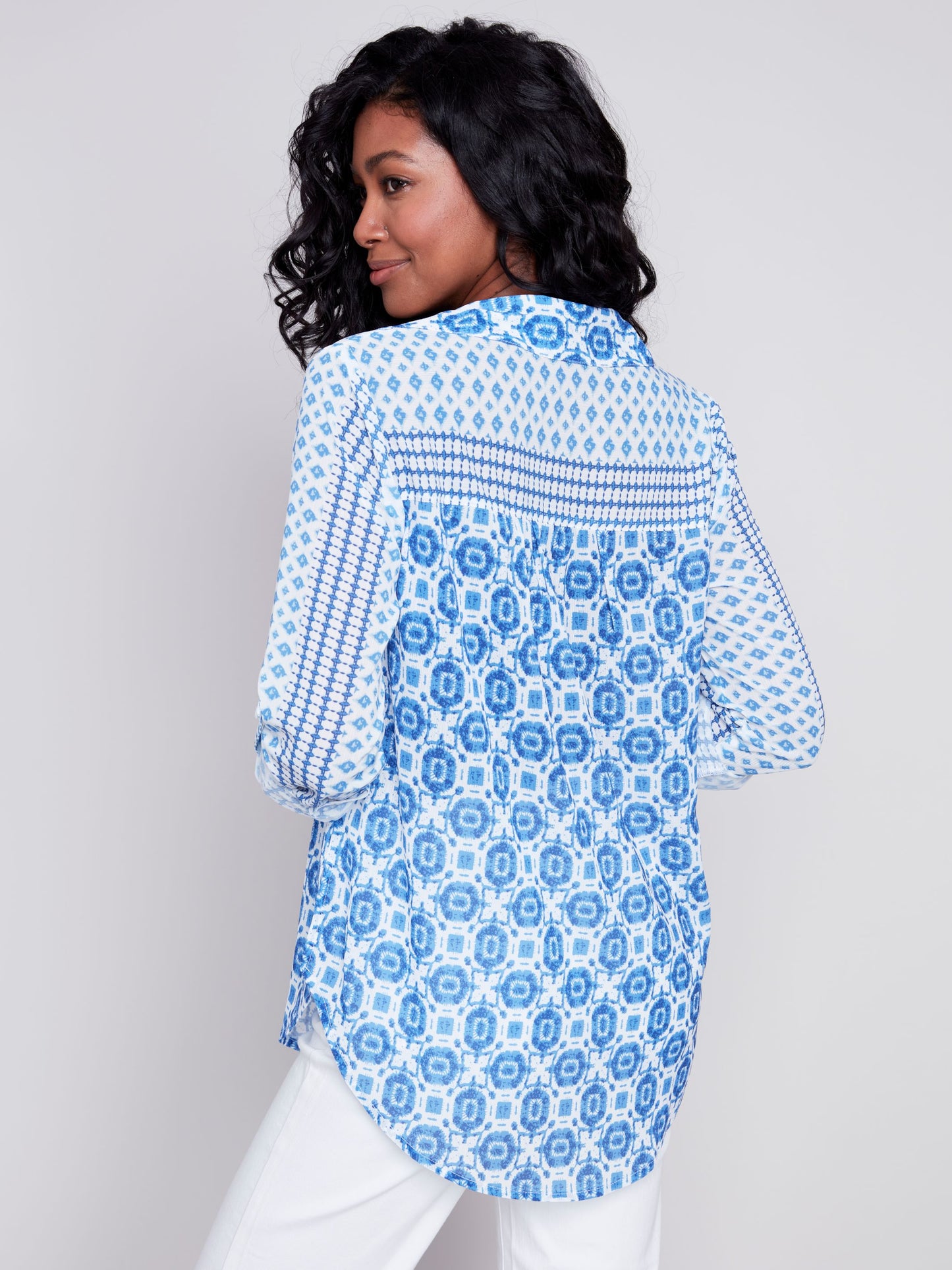 Charlie B Crinkle Georgette Blouse - Geo