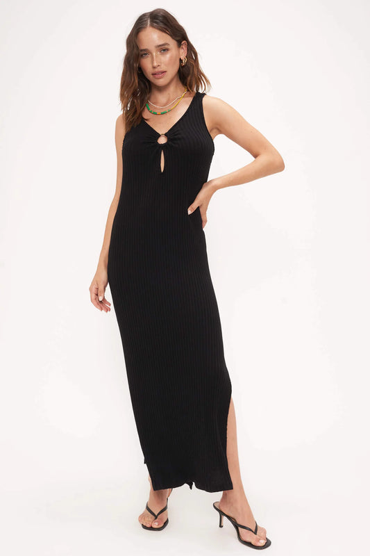 Project Social Laguna O-Ring Easy Fit Sweater Rib Dress-Black