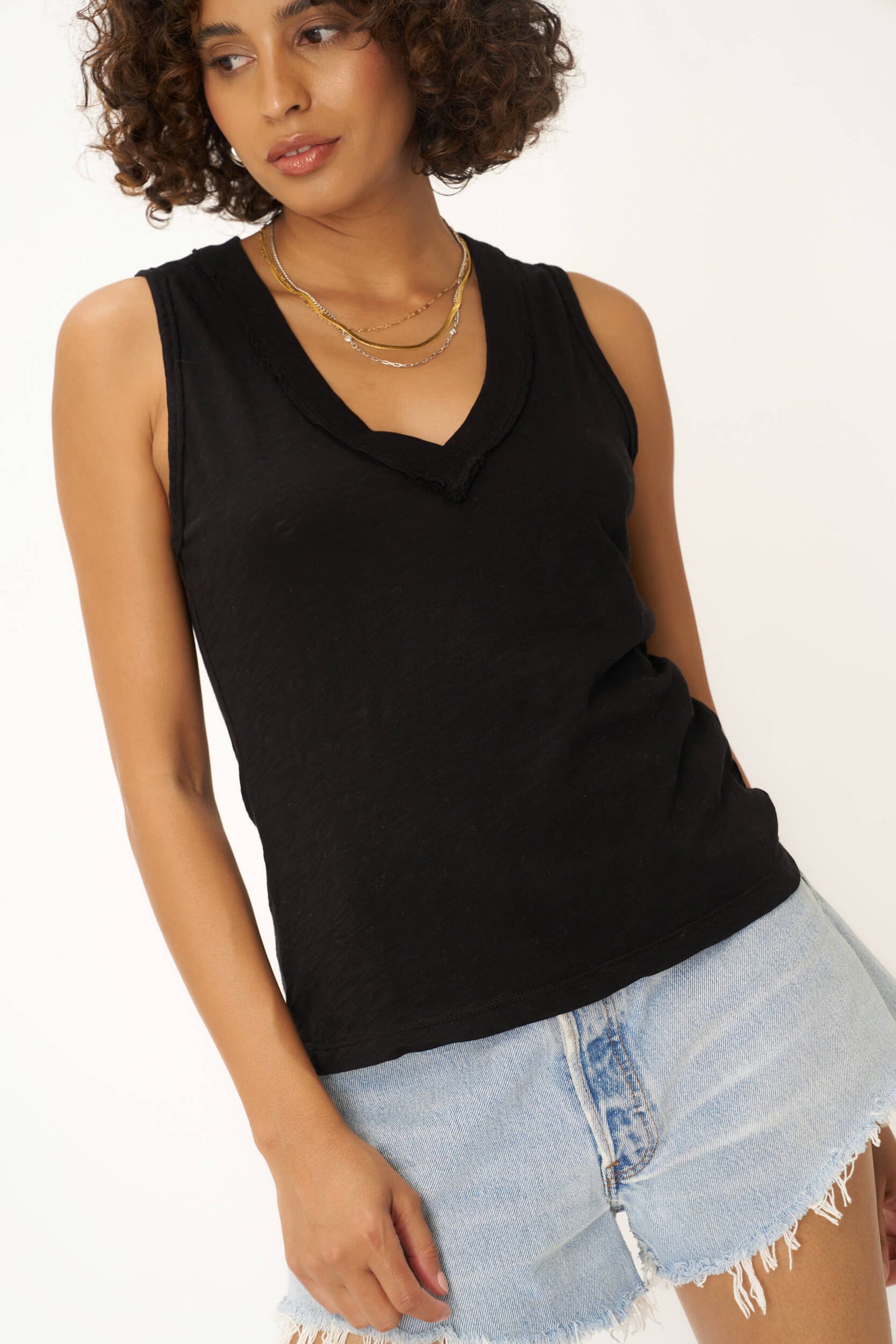 Project Social Let Me Know Relaxed Slub V Neck Tank
