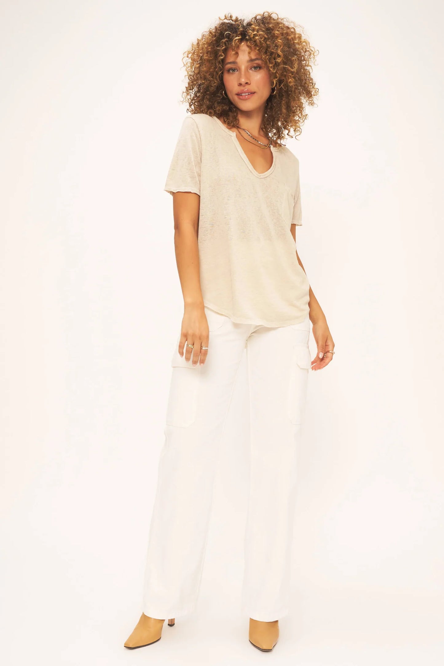 Project Social  Sophia Pocket V-Neck Tee-French Smoke