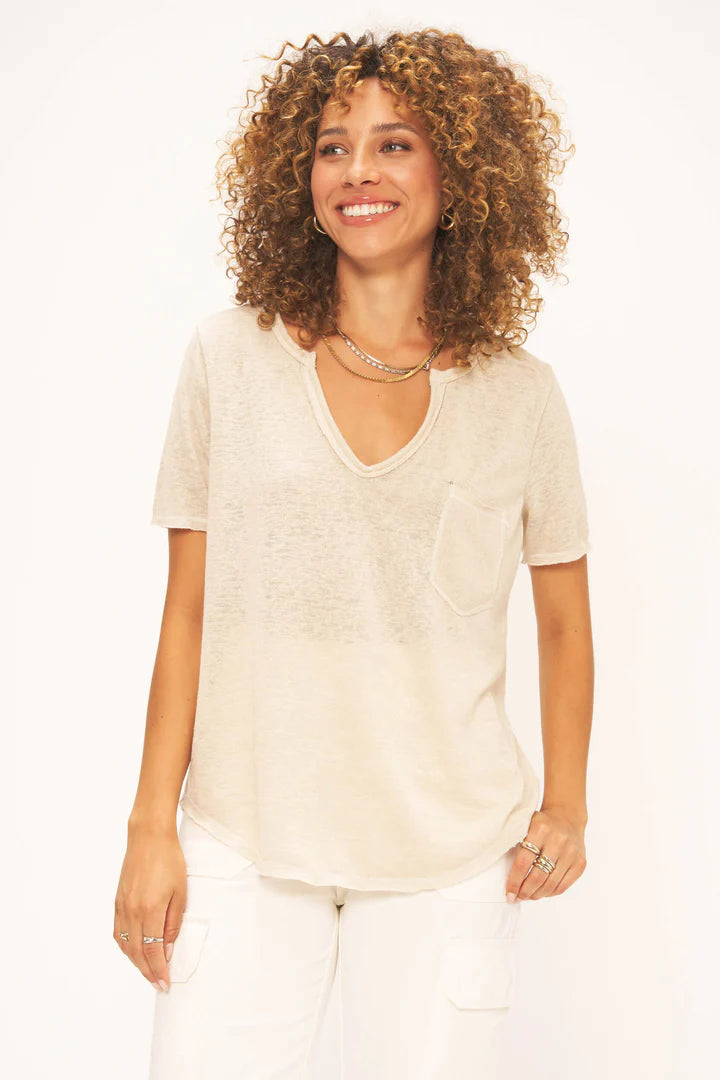 Project Social  Sophia Pocket V-Neck Tee-French Smoke