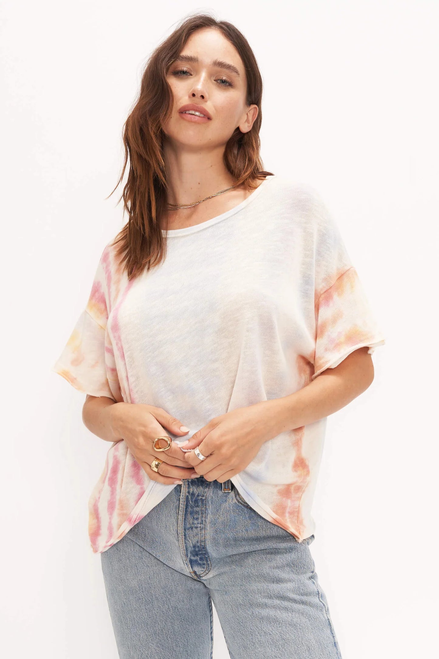 Project Social Yasuna Relaxed Watercolor Dye Textured Tee-Sunset