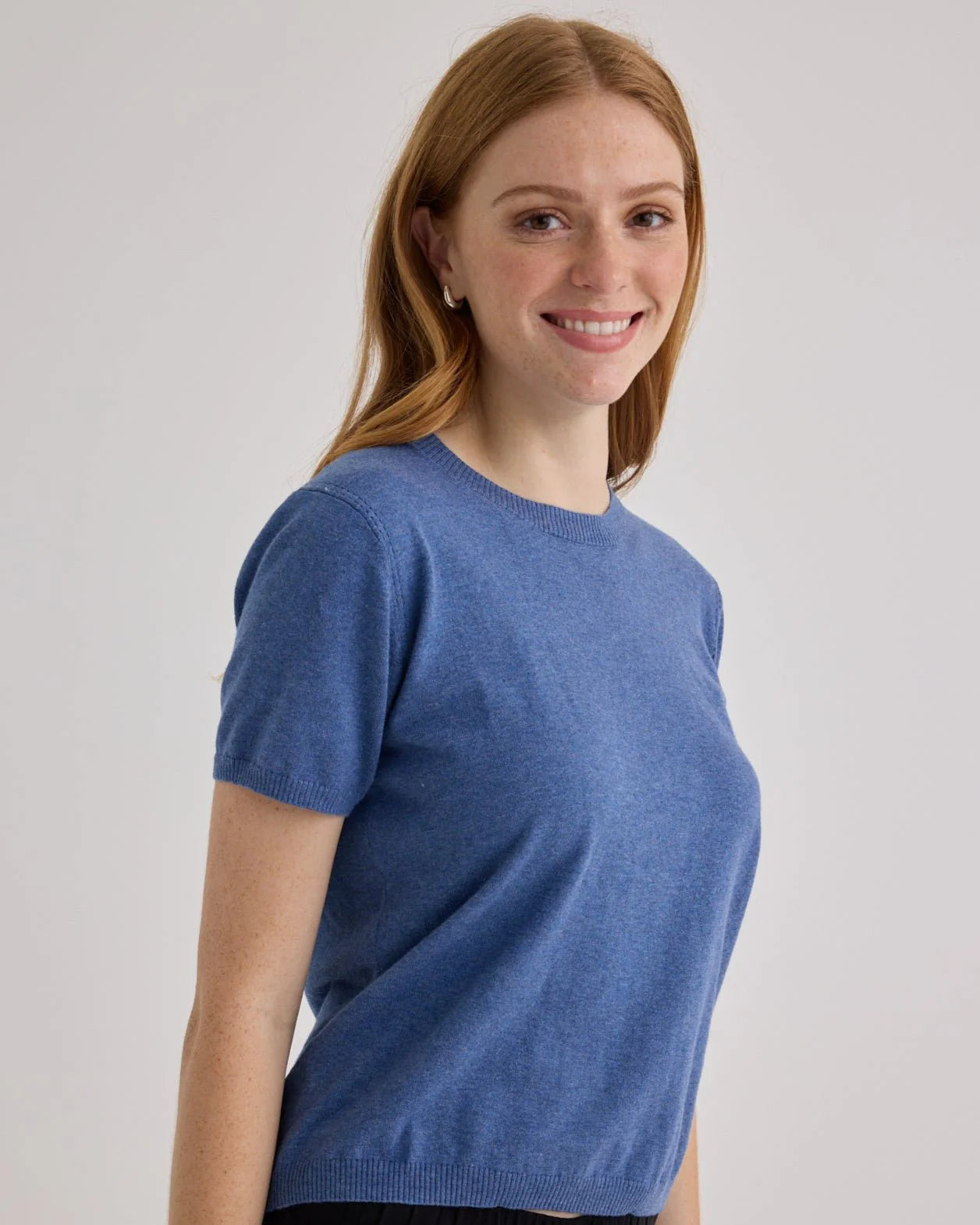 Bella Dahl Short Sleeve Crew Neck Knit Top - Hudson Blue