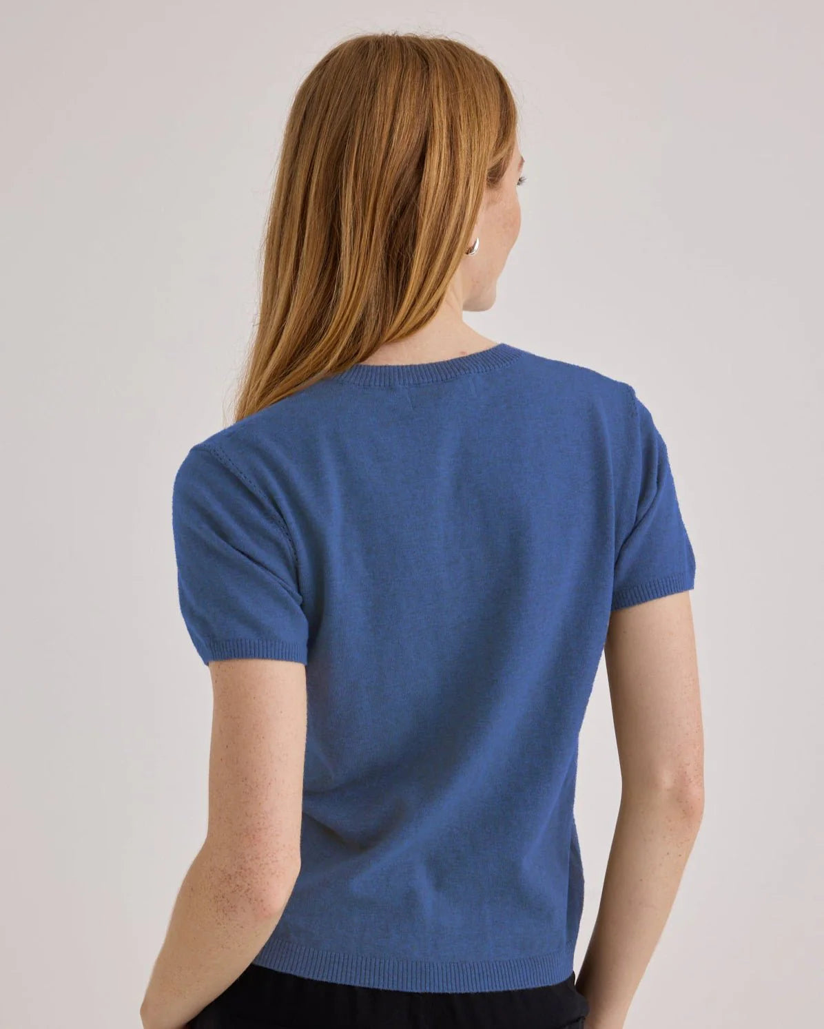 Bella Dahl Short Sleeve Crew Neck Knit Top - Hudson Blue