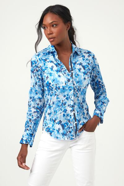 Cino Watercolor Floral Blue Button Down Shirt