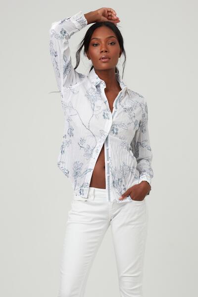 Cino Victoria Embroidered White / Blue Button Down Shirt