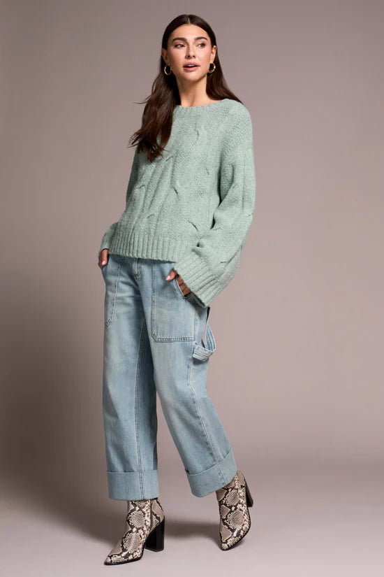 Tribal Cable-Knit Textured Crewneck Sweater Heather Silverpine