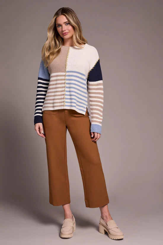 Tribal Tribal Multi Stripe Textured Boat Neck Sweater Sandstone