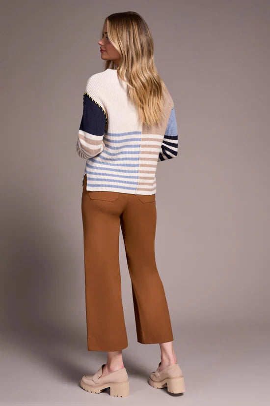 Tribal Tribal Multi Stripe Textured Boat Neck Sweater Sandstone